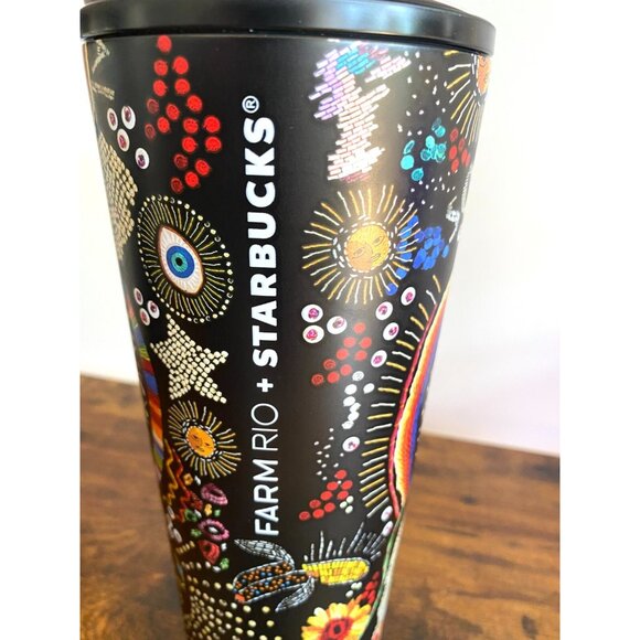 Starbucks Farm Rio Black Graphic Borogodo Rainbow Print 24 Oz Stainless Tumbler - Picture 7 of 11